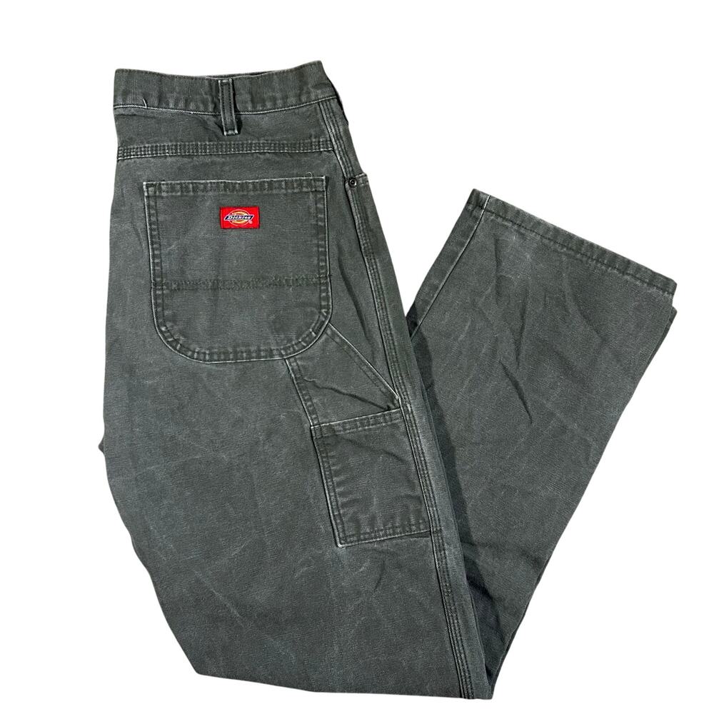 Vintage Y2K Dickies Heavy Canvas Green Carpenter Pants 36x34 00s Workwear